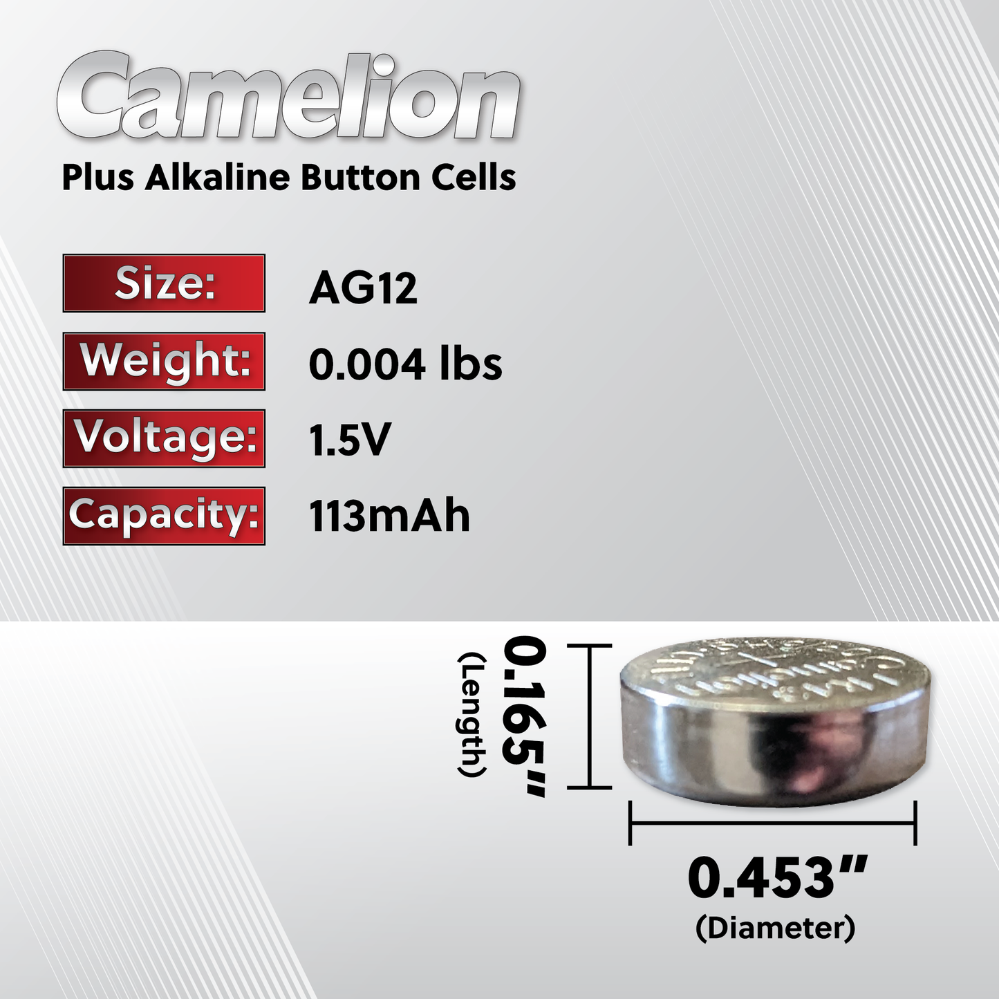 Camelion AG12 / 385 / LR43 1.5V Alkaline Button Cell Battery (Two