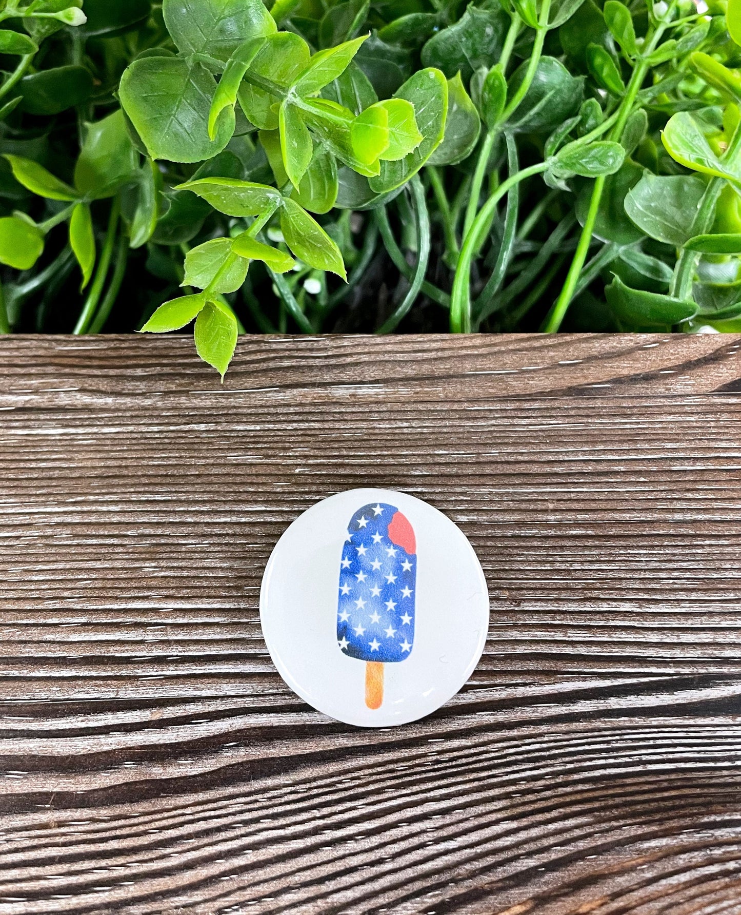 American Flag Popsicle, Graphic Art Button / Pin 1.25” , Blue Color