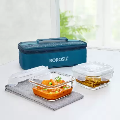 Teal - Square, Horizontal 2 Containers Lunch Box  (320 ml)