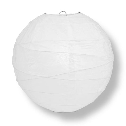 12" White Round Paper Lantern, Crisscross Ribbing, Chinese Hanging