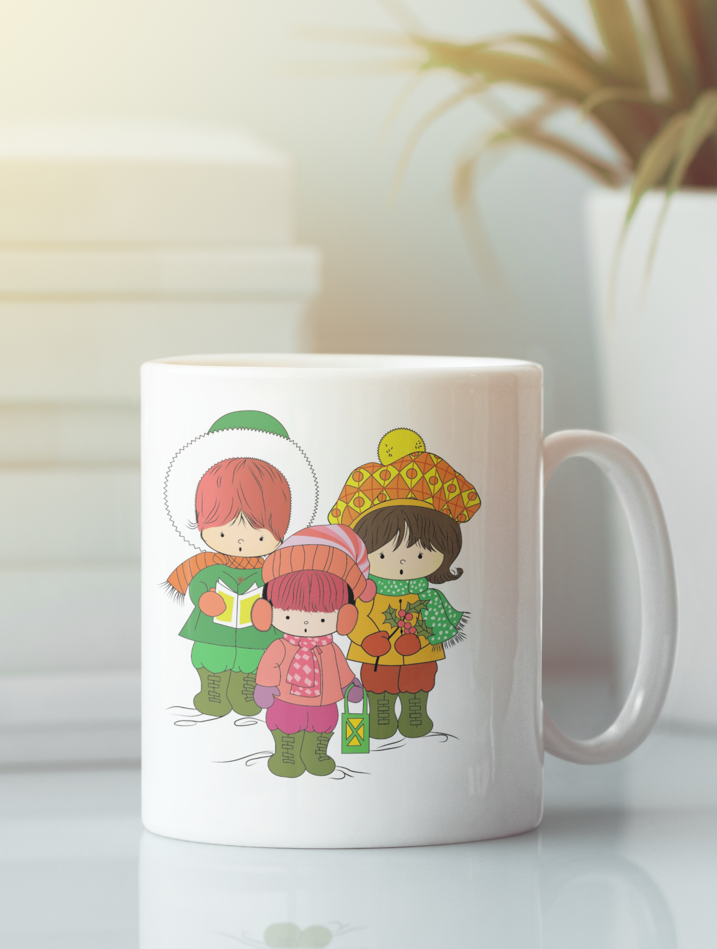 Three Children Christmas Carolers Pop Art Christmas Card